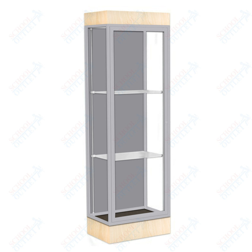 Waddell Edge 91 Lighted Floor Case w/ Harbor Back & Satin Natural Frame - 24"W x 76"H x 20"D(Waddell WAD - 91LFHB - SN) - SchoolOutlet