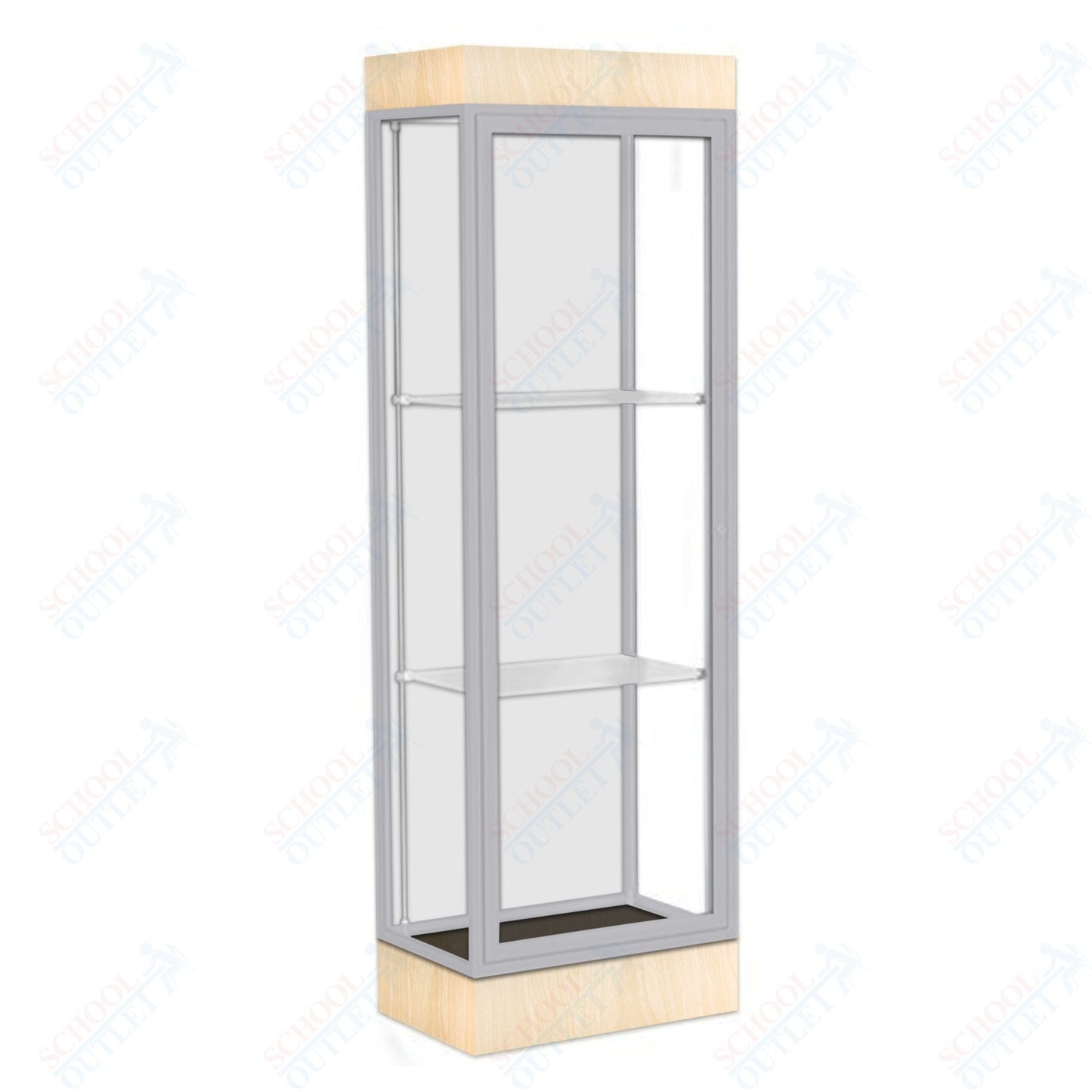 Waddell Edge 91 Lighted Floor Case w/ White Back & Satin Natural Frame - 24"W x 76"H x 20"D(Waddell WAD - 91LFWH - SN) - SchoolOutlet