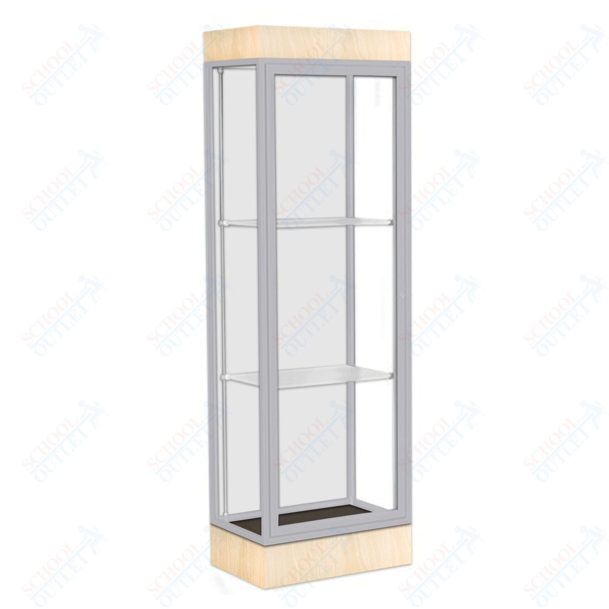Waddell Edge 91 Lighted Floor Case w/ White Back & Satin Natural Frame - 24"W x 76"H x 20"D(Waddell WAD - 91LFWH - SN) - SchoolOutlet
