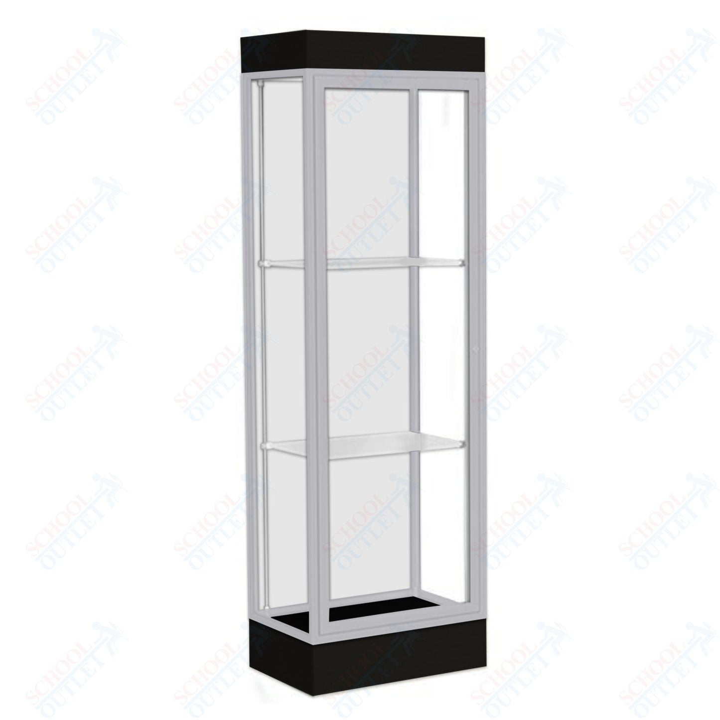 Waddell Edge 91 Lighted Floor Case w/ White Back & Satin Natural Frame - 24"W x 76"H x 20"D(Waddell WAD - 91LFWH - SN) - SchoolOutlet
