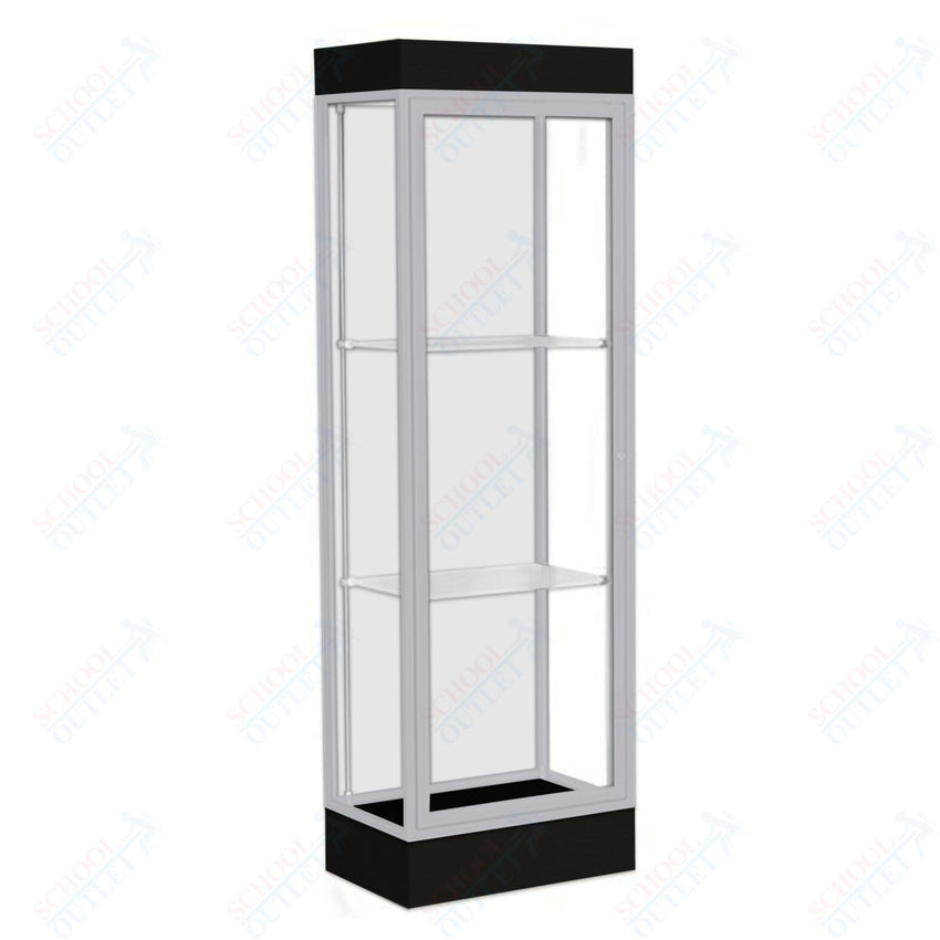 Waddell Edge 91 Lighted Floor Case w/ White Back & Satin Natural Frame - 24"W x 76"H x 20"D(Waddell WAD - 91LFWH - SN) - SchoolOutlet