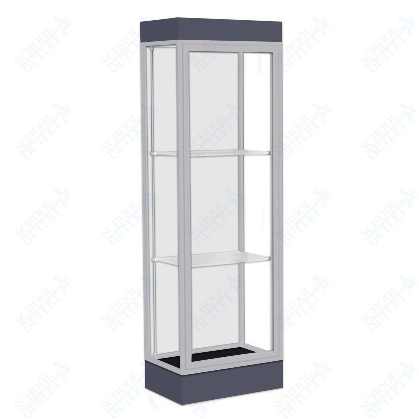 Waddell Edge 91 Lighted Floor Case w/ White Back & Satin Natural Frame - 24"W x 76"H x 20"D(Waddell WAD - 91LFWH - SN) - SchoolOutlet