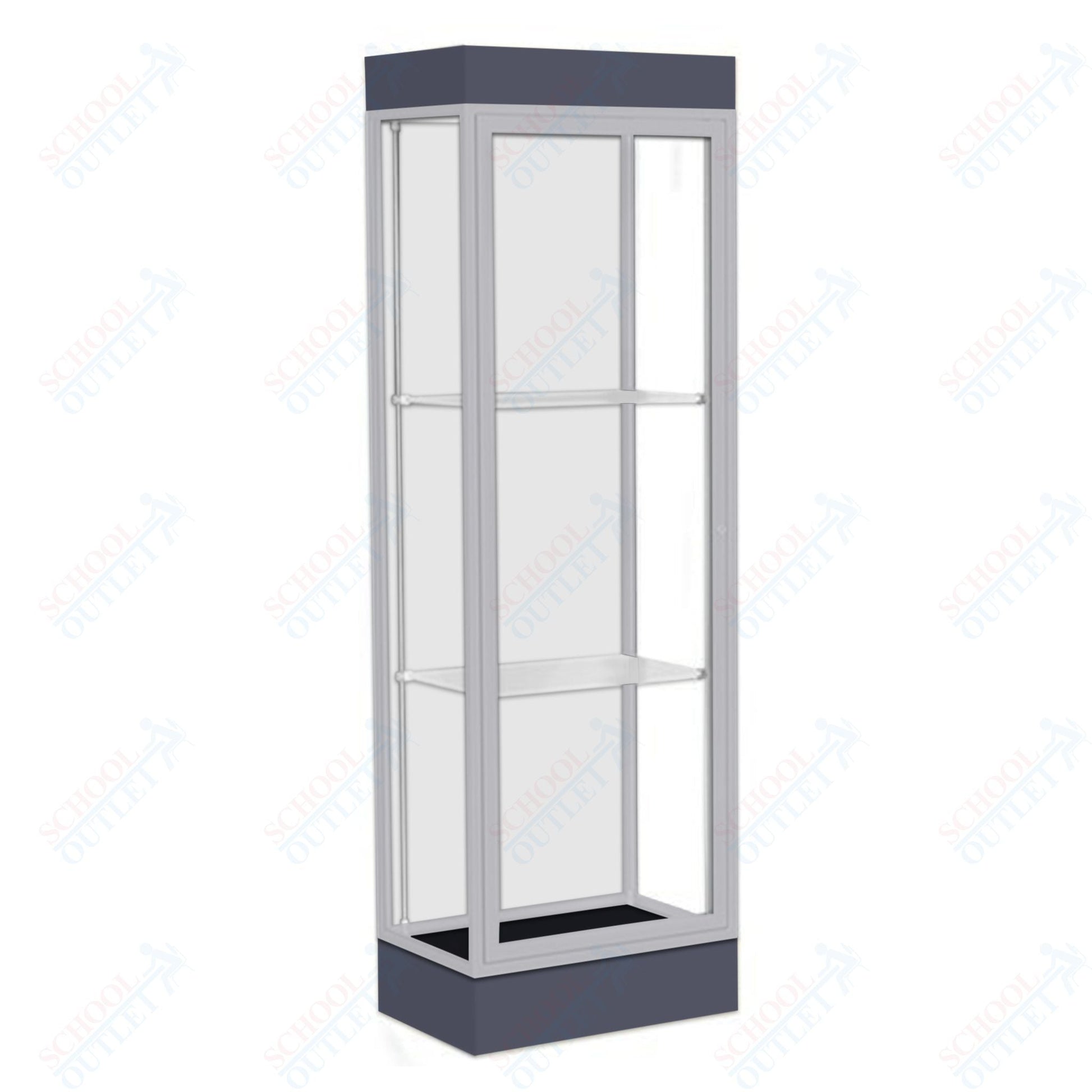 Waddell Edge 91 Lighted Floor Case w/ White Back & Satin Natural Frame - 24"W x 76"H x 20"D(Waddell WAD - 91LFWH - SN) - SchoolOutlet