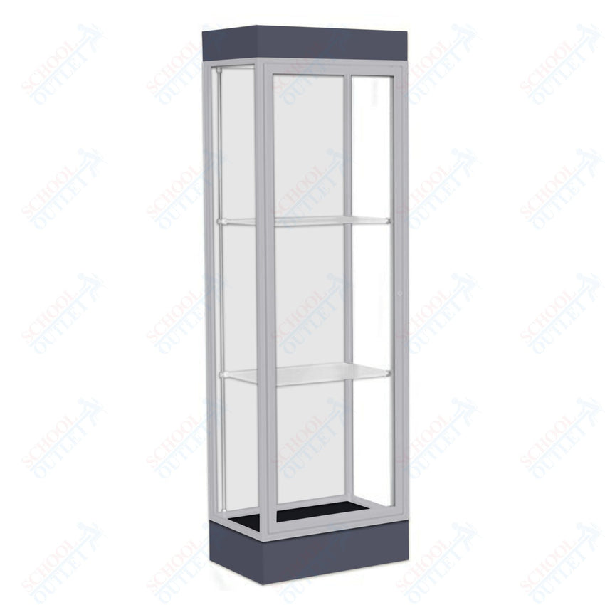 Waddell Edge 91 Lighted Floor Case w/ White Back & Satin Natural Frame - 24"W x 76"H x 20"D(Waddell WAD - 91LFWH - SN) - SchoolOutlet