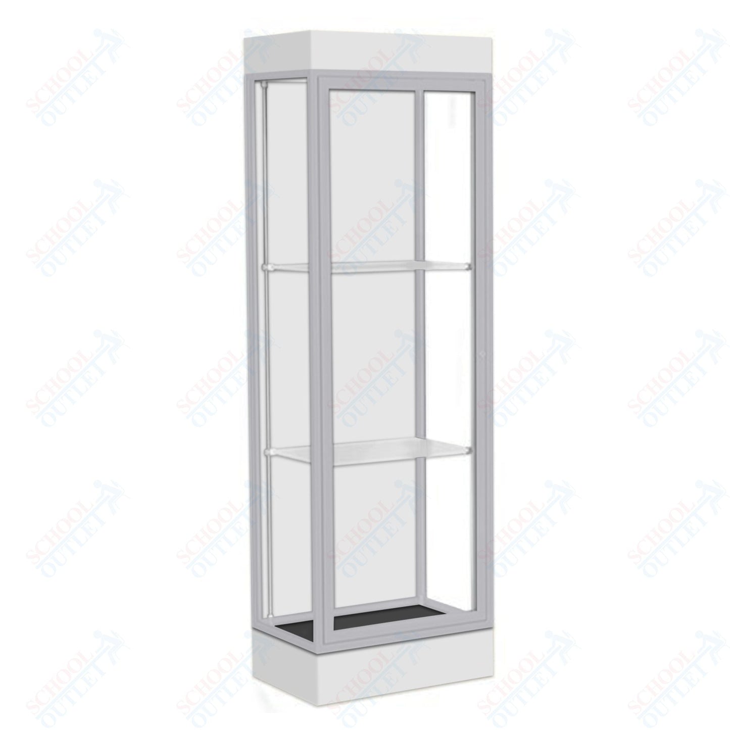 Waddell Edge 91 Lighted Floor Case w/ White Back & Satin Natural Frame - 24"W x 76"H x 20"D(Waddell WAD - 91LFWH - SN) - SchoolOutlet