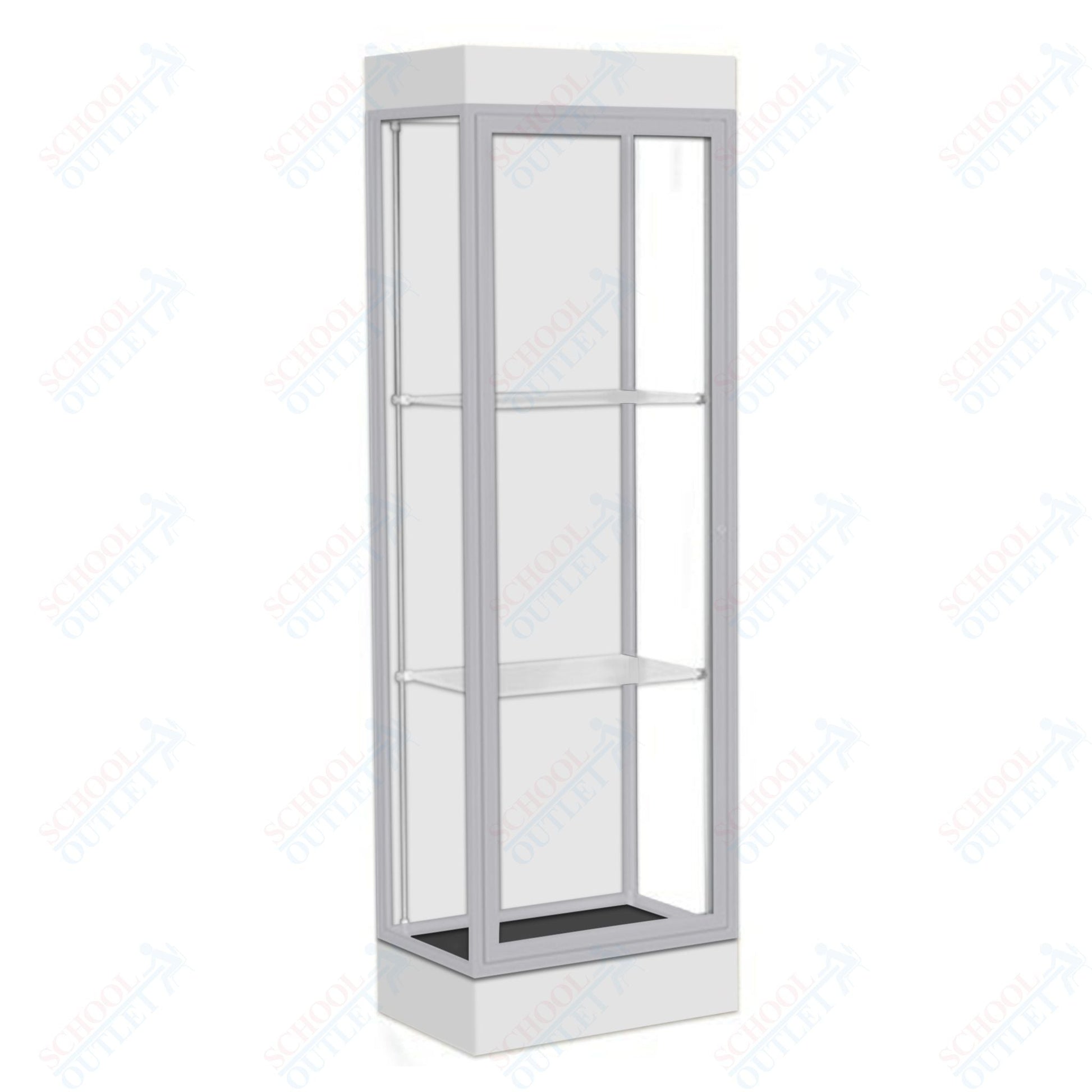 Waddell Edge 91 Lighted Floor Case w/ White Back & Satin Natural Frame - 24"W x 76"H x 20"D(Waddell WAD - 91LFWH - SN) - SchoolOutlet