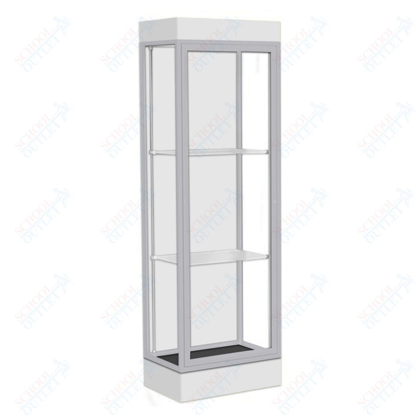 Waddell Edge 91 Lighted Floor Case w/ White Back & Satin Natural Frame - 24"W x 76"H x 20"D(Waddell WAD - 91LFWH - SN) - SchoolOutlet