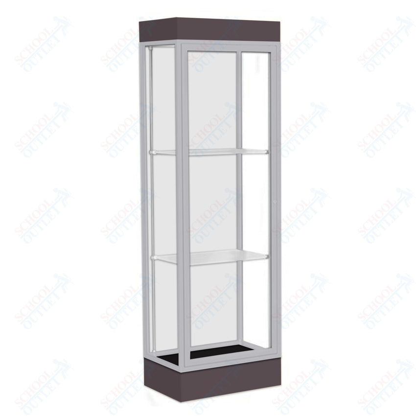 Waddell Edge 91 Lighted Floor Case w/ White Back & Satin Natural Frame - 24"W x 76"H x 20"D(Waddell WAD - 91LFWH - SN) - SchoolOutlet