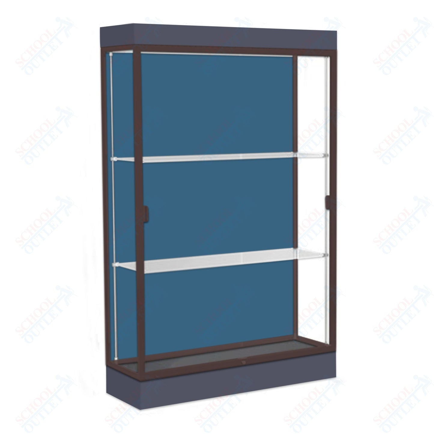 Waddell Edge 92 Lighted Floor Case w/ Blue Steel Back & Dark Bronze Frame - 48"W x 76"H x 20"D(Waddell WAD - 92LFBS - BZ) - SchoolOutlet