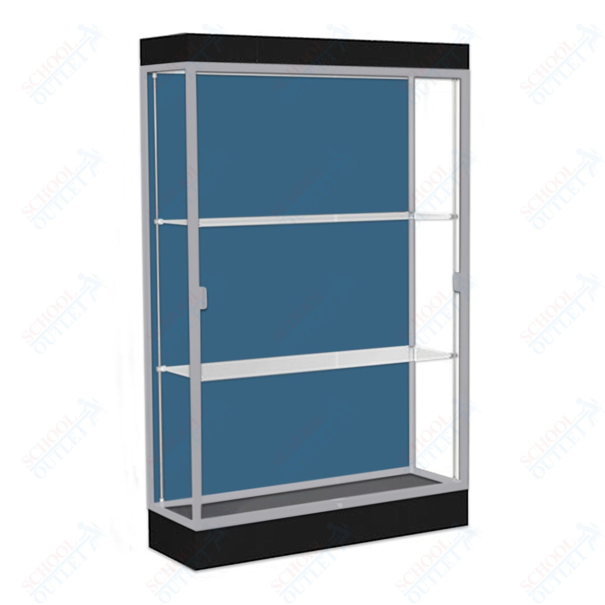 Waddell Edge 92 Lighted Floor Case w/ Blue Steel Back & Satin Natural Frame - 48"W x 76"H x 20"D(Waddell WAD - 92LFBS - SN) - SchoolOutlet
