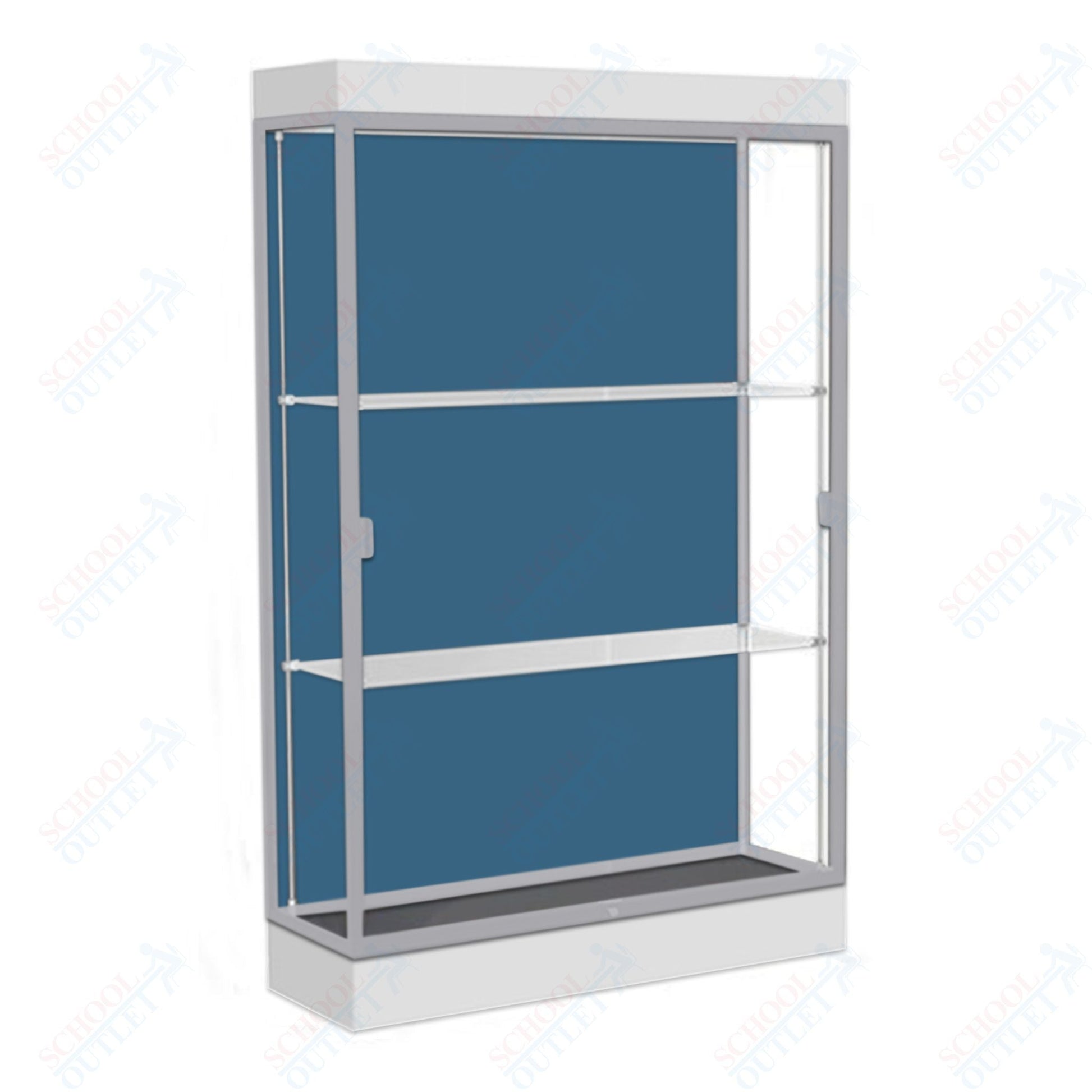 Waddell Edge 92 Lighted Floor Case w/ Blue Steel Back & Satin Natural Frame - 48"W x 76"H x 20"D(Waddell WAD - 92LFBS - SN) - SchoolOutlet