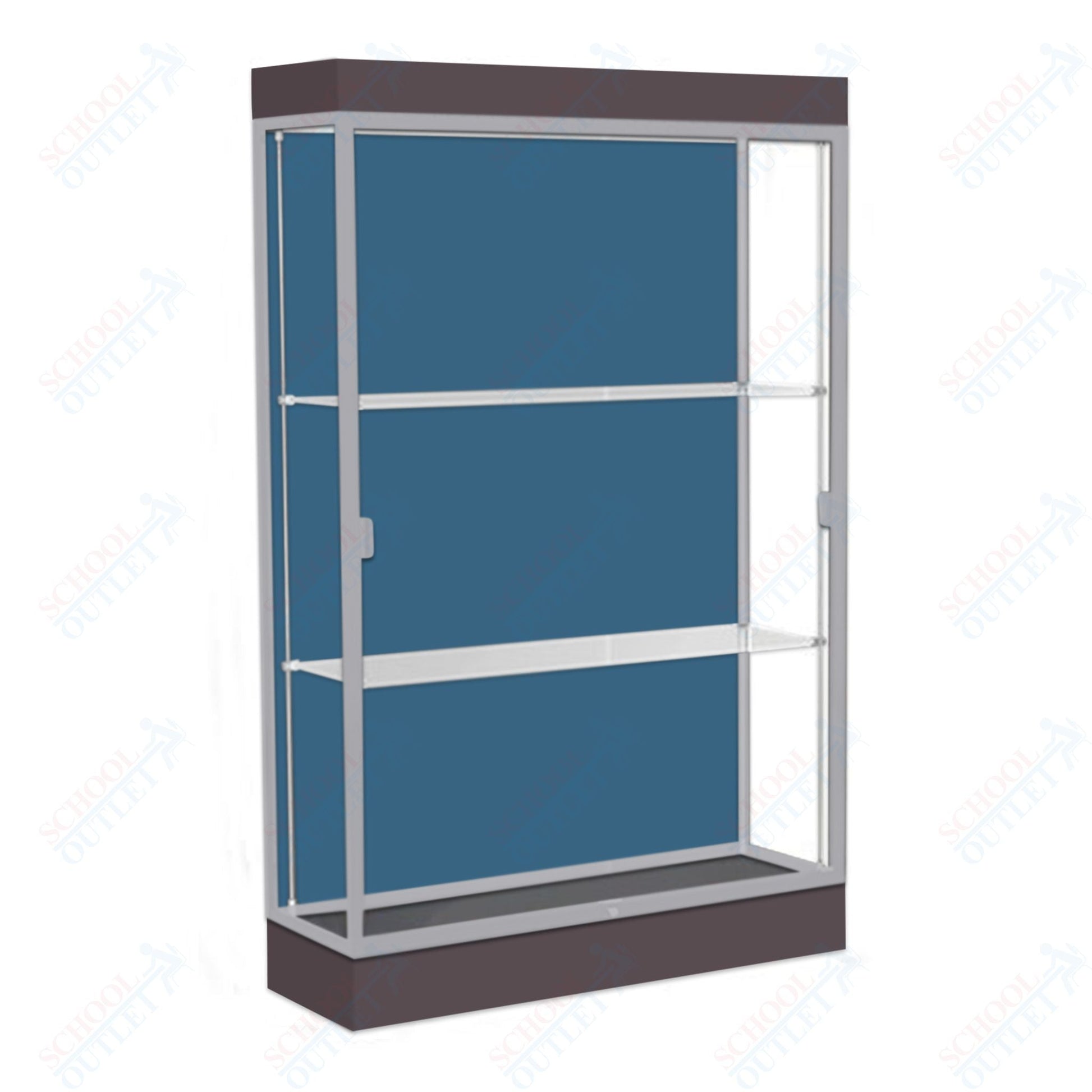 Waddell Edge 92 Lighted Floor Case w/ Blue Steel Back & Satin Natural Frame - 48"W x 76"H x 20"D(Waddell WAD - 92LFBS - SN) - SchoolOutlet