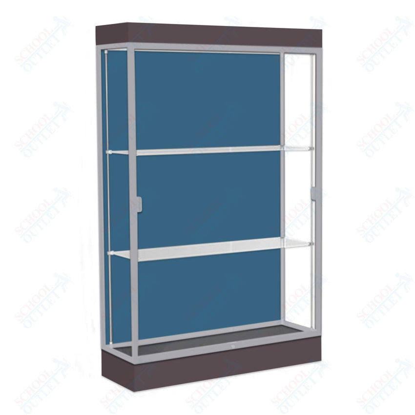 Waddell Edge 92 Lighted Floor Case w/ Blue Steel Back & Satin Natural Frame - 48"W x 76"H x 20"D(Waddell WAD - 92LFBS - SN) - SchoolOutlet