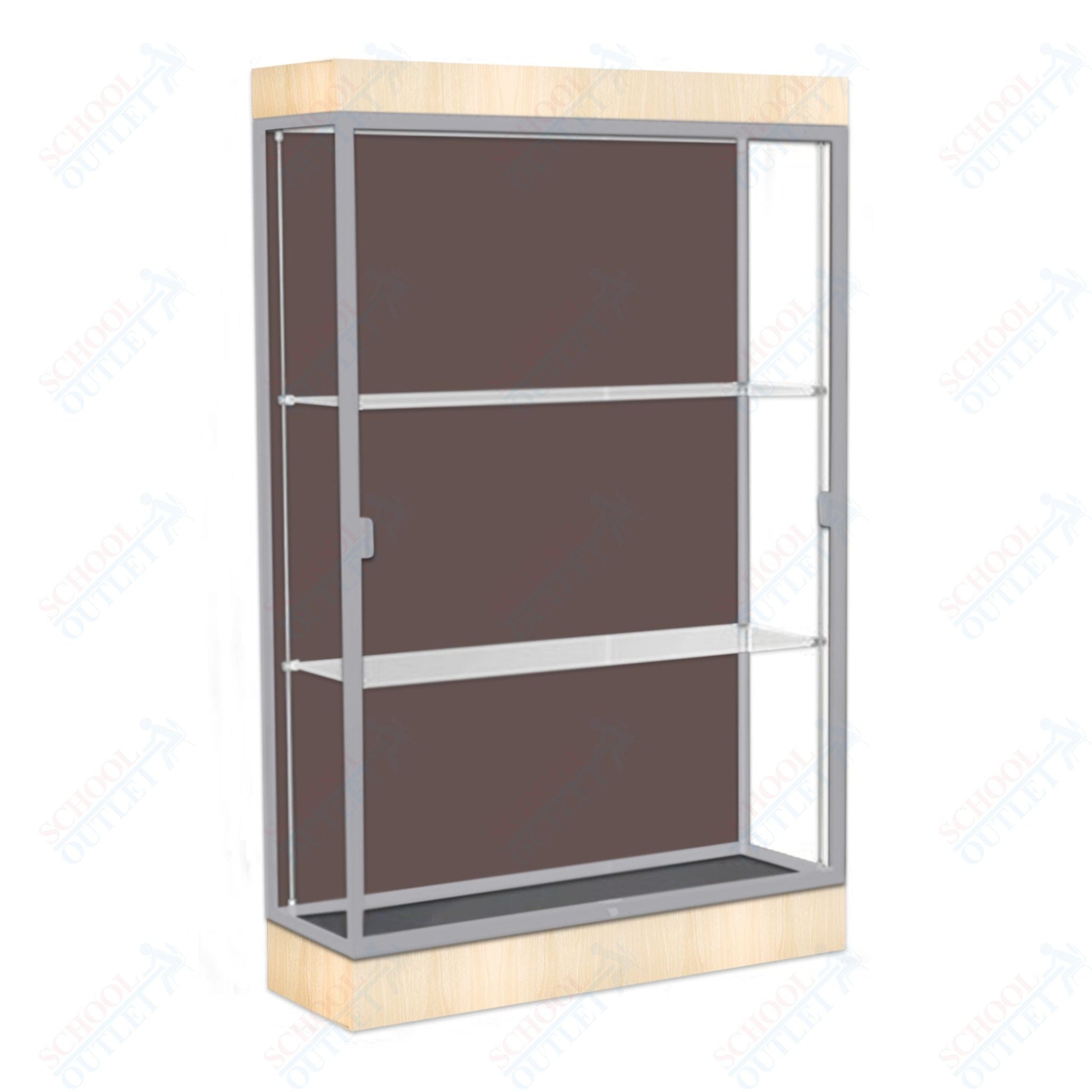 Waddell Edge 92 Lighted Floor Case w/ Chocolate Back & Satin Natural Frame - 48"W x 76"H x 20"D(Waddell WAD - 92LFCO - SN) - SchoolOutlet