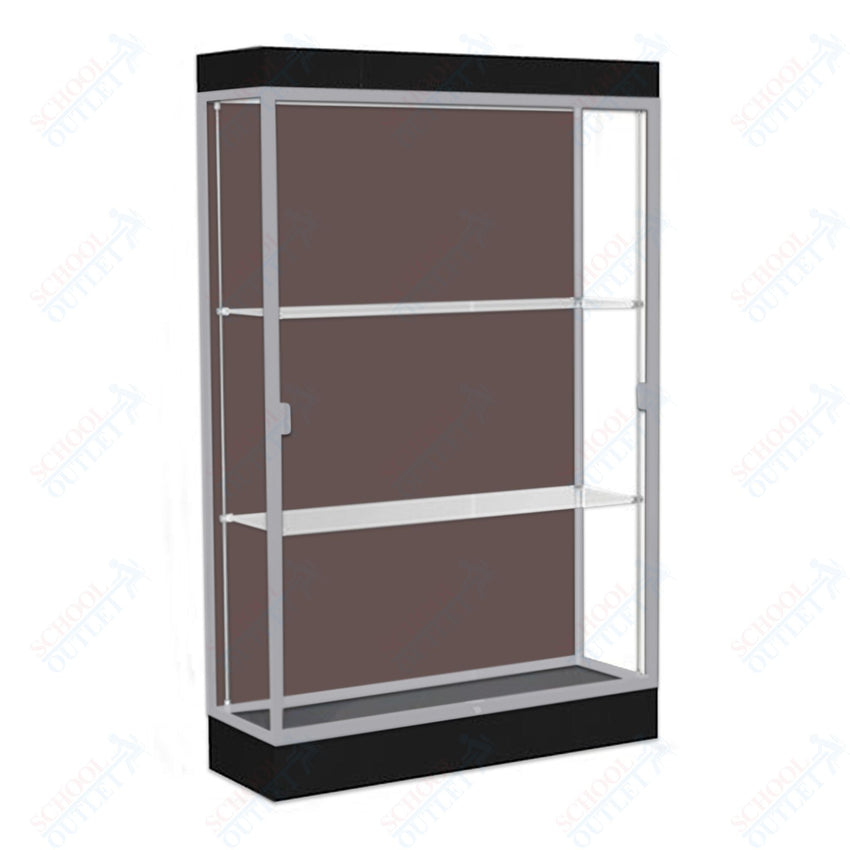 Waddell Edge 92 Lighted Floor Case w/ Chocolate Back & Satin Natural Frame - 48"W x 76"H x 20"D(Waddell WAD - 92LFCO - SN) - SchoolOutlet