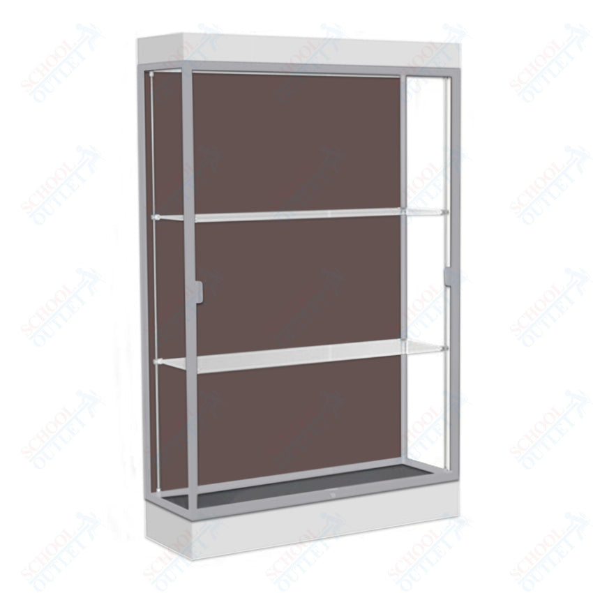 Waddell Edge 92 Lighted Floor Case w/ Chocolate Back & Satin Natural Frame - 48"W x 76"H x 20"D(Waddell WAD - 92LFCO - SN) - SchoolOutlet