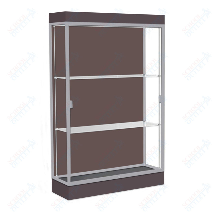 Waddell Edge 92 Lighted Floor Case w/ Chocolate Back & Satin Natural Frame - 48"W x 76"H x 20"D(Waddell WAD - 92LFCO - SN) - SchoolOutlet