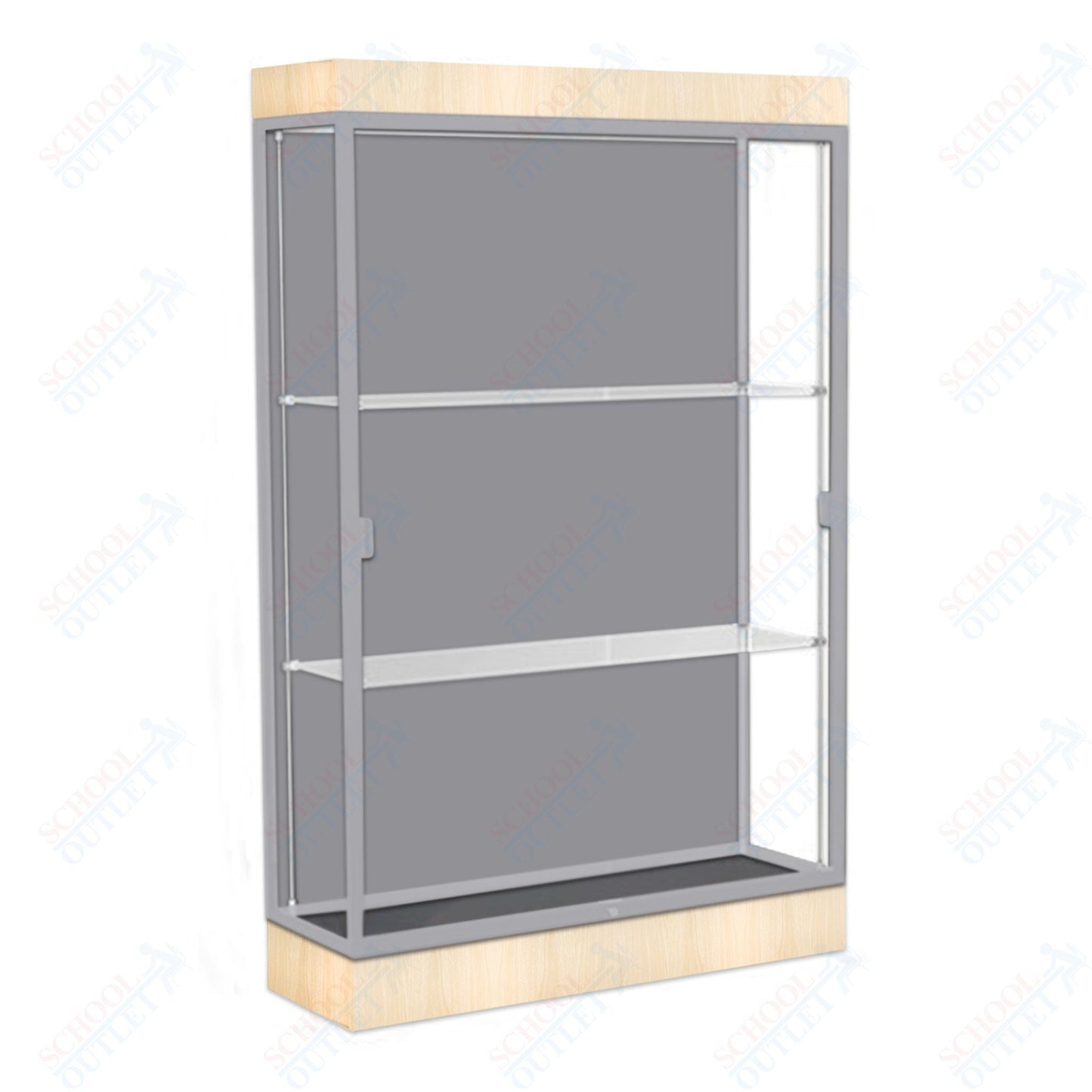 Waddell Edge 92 Lighted Floor Case w/ Harbor Back & Satin Natural Frame - 48"W x 76"H x 20"D(Waddell WAD - 92LFHB - SN) - SchoolOutlet
