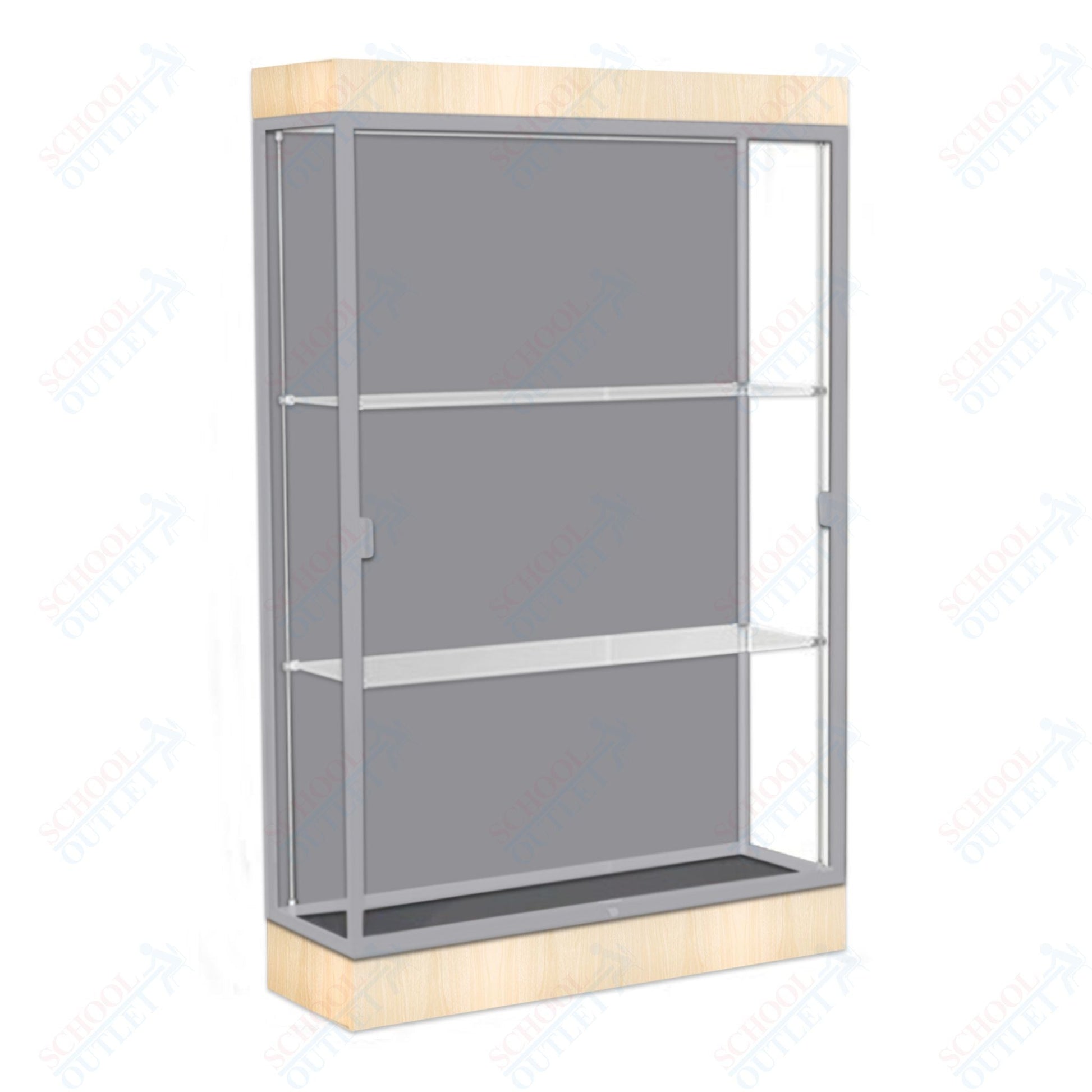Waddell Edge 92 Lighted Floor Case w/ Harbor Back & Satin Natural Frame - 48"W x 76"H x 20"D(Waddell WAD - 92LFHB - SN) - SchoolOutlet