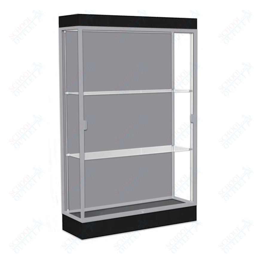 Waddell Edge 92 Lighted Floor Case w/ Harbor Back & Satin Natural Frame - 48"W x 76"H x 20"D(Waddell WAD - 92LFHB - SN) - SchoolOutlet