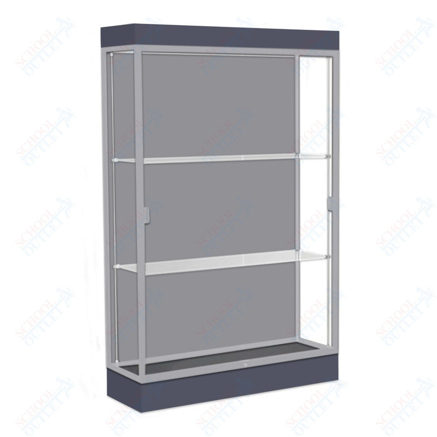 Waddell Edge 92 Lighted Floor Case w/ Harbor Back & Satin Natural Frame - 48"W x 76"H x 20"D(Waddell WAD - 92LFHB - SN) - SchoolOutlet