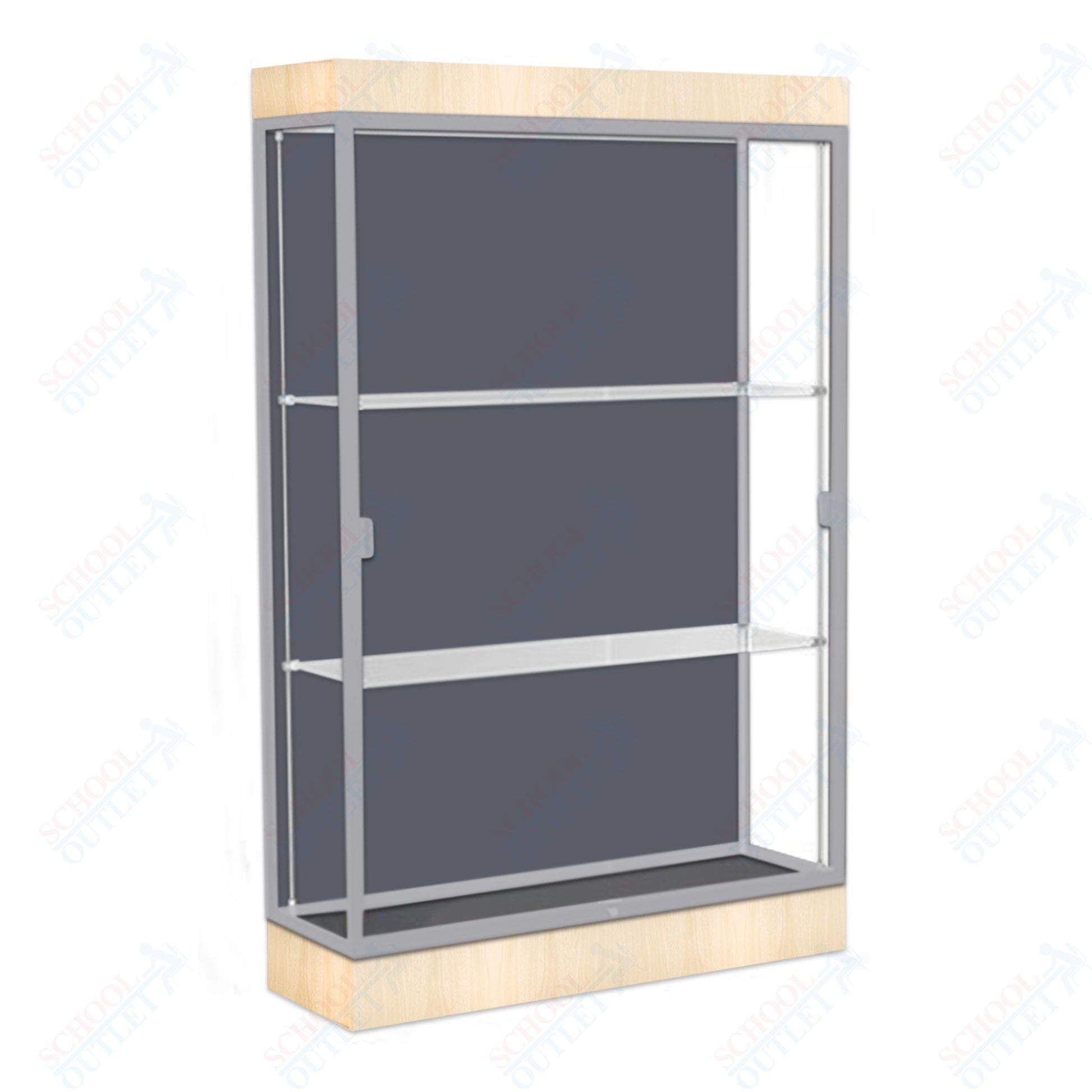 Waddell Edge 92 Lighted Floor Case w/ Slate Back & Satin Natural Frame - 48"W x 76"H x 20"D(Waddell WAD - 92LFSL - SN) - SchoolOutlet