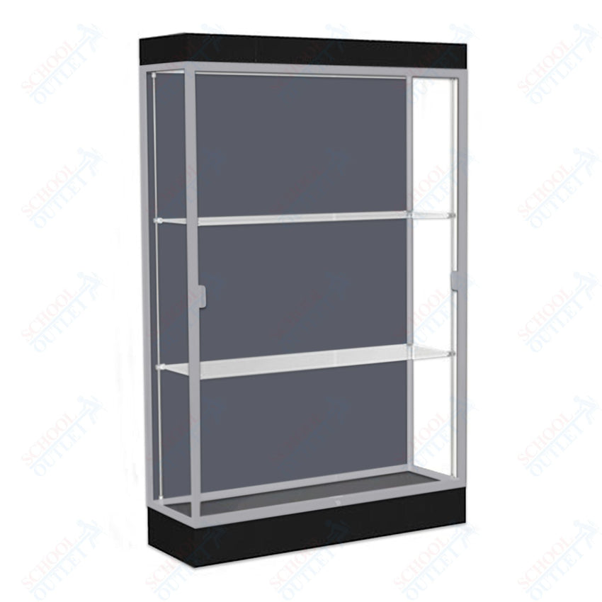 Waddell Edge 92 Lighted Floor Case w/ Slate Back & Satin Natural Frame - 48"W x 76"H x 20"D(Waddell WAD - 92LFSL - SN) - SchoolOutlet