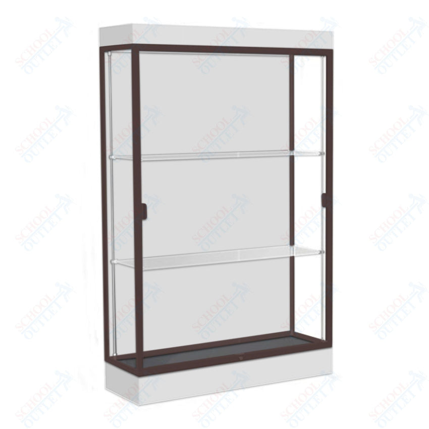 Waddell Edge 92 Lighted Floor Case w/ White Back & Dark Bronze Frame - 48"W x 76"H x 20"D(Waddell WAD - 92LFWH - BZ) - SchoolOutlet