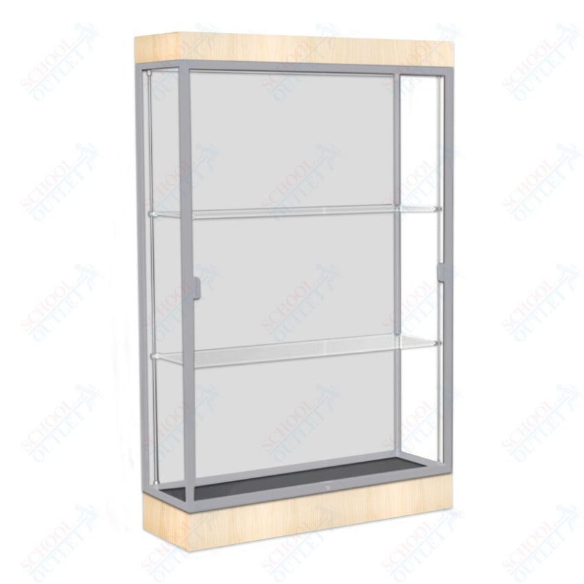 Waddell Edge 92 Lighted Floor Case w/ White Back & Satin Natural Frame - 48"W x 76"H x 20"D(Waddell WAD - 92LFWH - SN) - SchoolOutlet