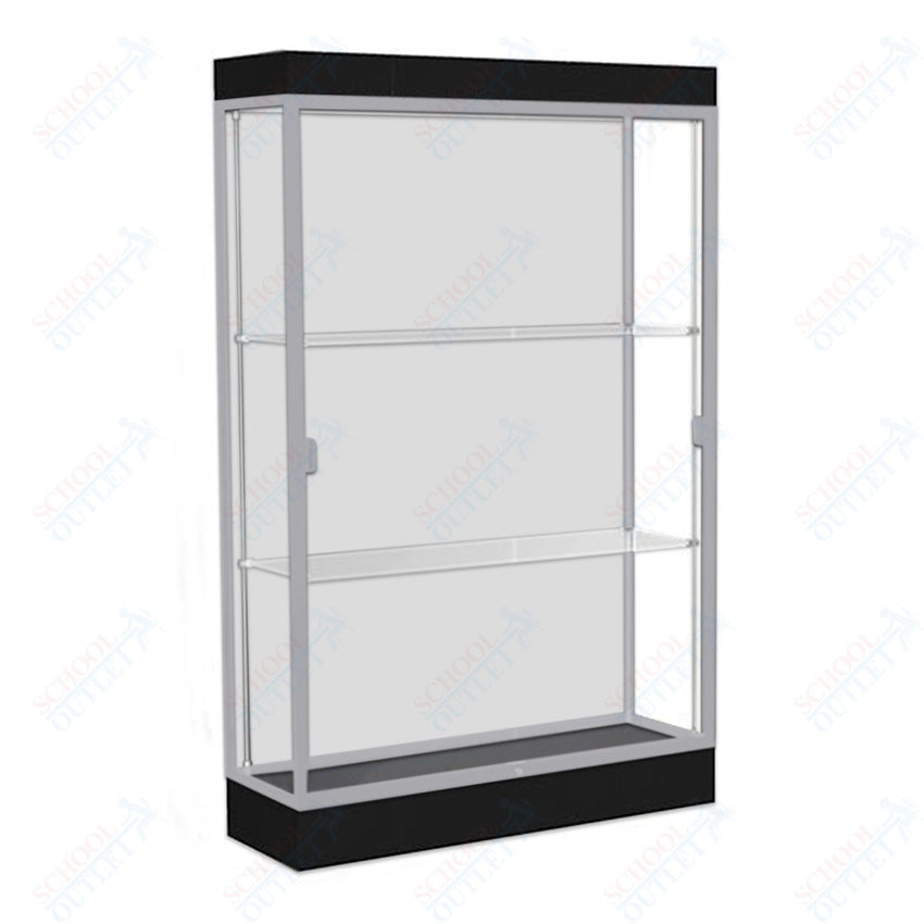 Waddell Edge 92 Lighted Floor Case w/ White Back & Satin Natural Frame - 48"W x 76"H x 20"D(Waddell WAD - 92LFWH - SN) - SchoolOutlet