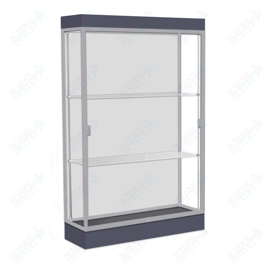 Waddell Edge 92 Lighted Floor Case w/ White Back & Satin Natural Frame - 48"W x 76"H x 20"D(Waddell WAD - 92LFWH - SN) - SchoolOutlet
