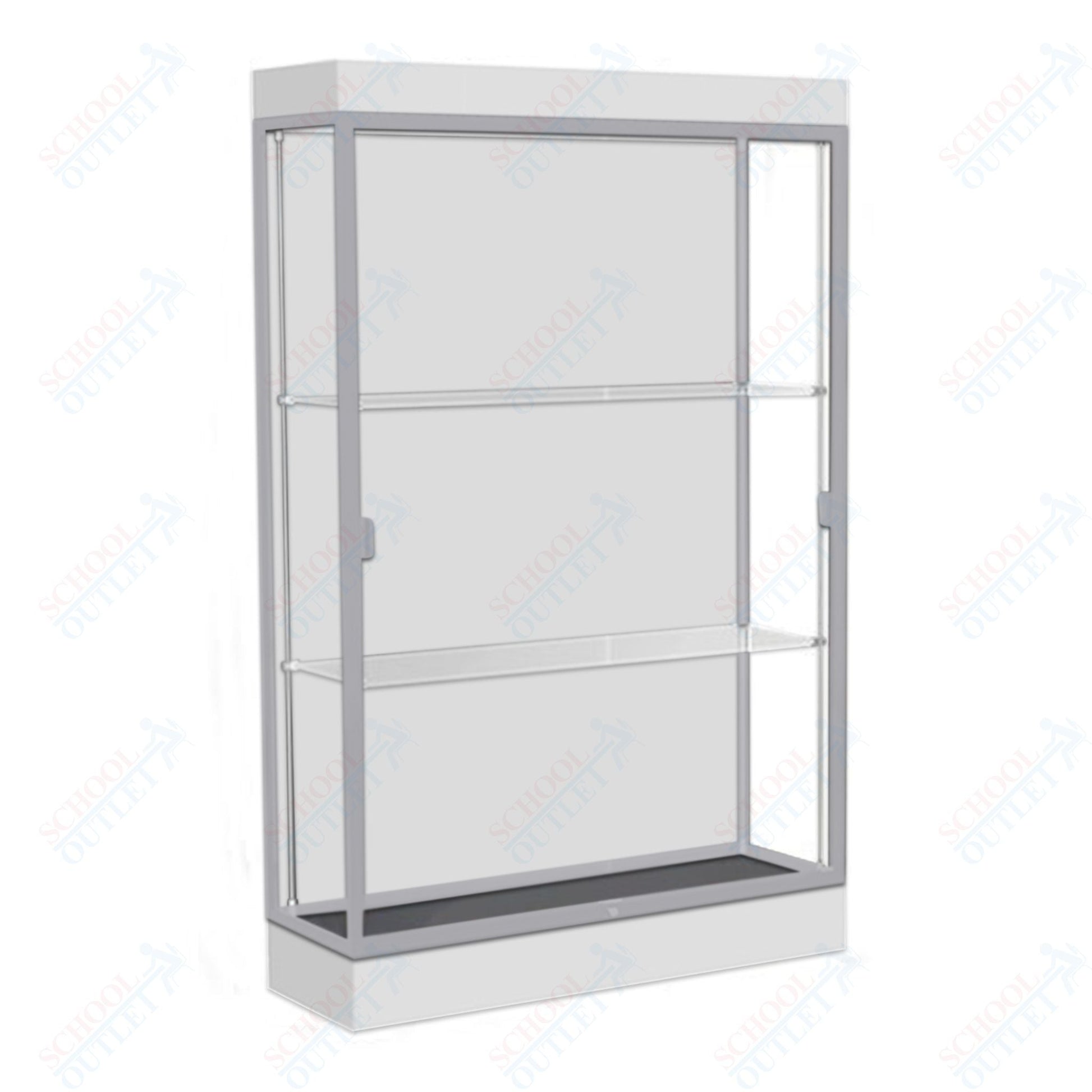 Waddell Edge 92 Lighted Floor Case w/ White Back & Satin Natural Frame - 48"W x 76"H x 20"D(Waddell WAD - 92LFWH - SN) - SchoolOutlet