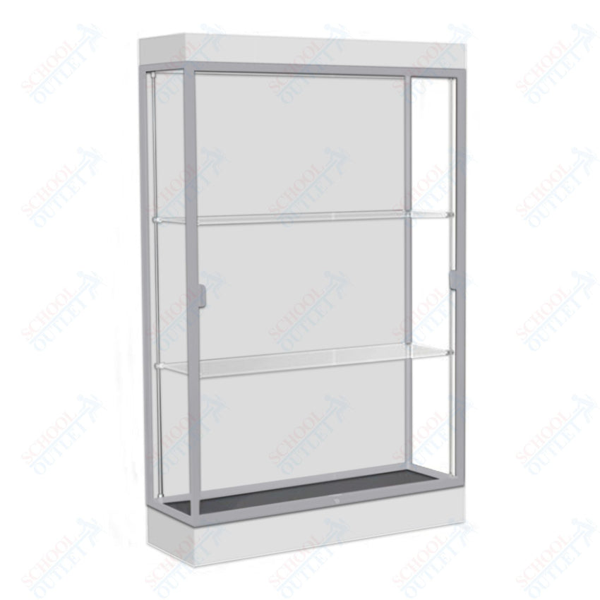 Waddell Edge 92 Lighted Floor Case w/ White Back & Satin Natural Frame - 48"W x 76"H x 20"D(Waddell WAD - 92LFWH - SN) - SchoolOutlet