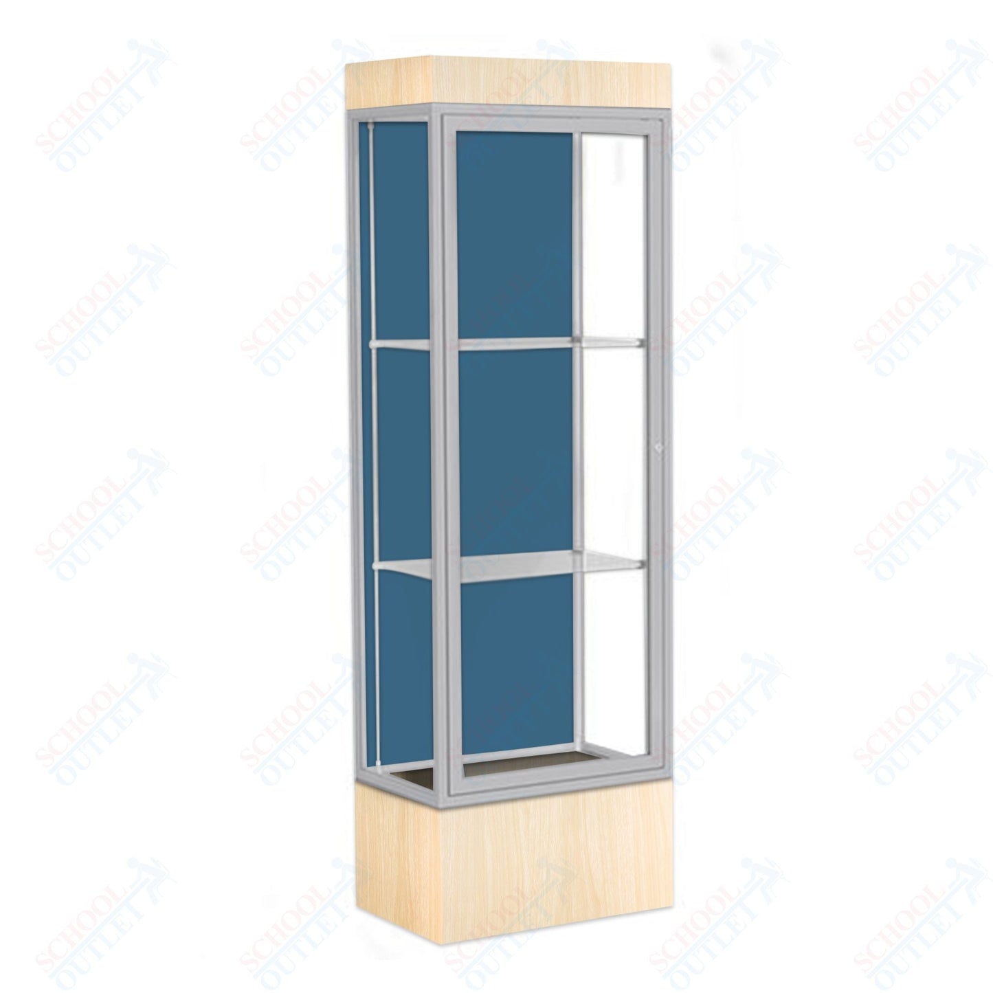 Waddell Edge 93 Lighted Floor Case w/ Blue Steel Back & Satin Natural Frame - 24"W x 76"H x 20"D(Waddell WAD - 93LFBS - SN) - SchoolOutlet