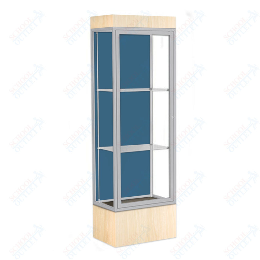 Waddell Edge 93 Lighted Floor Case w/ Blue Steel Back & Satin Natural Frame - 24"W x 76"H x 20"D(Waddell WAD - 93LFBS - SN) - SchoolOutlet