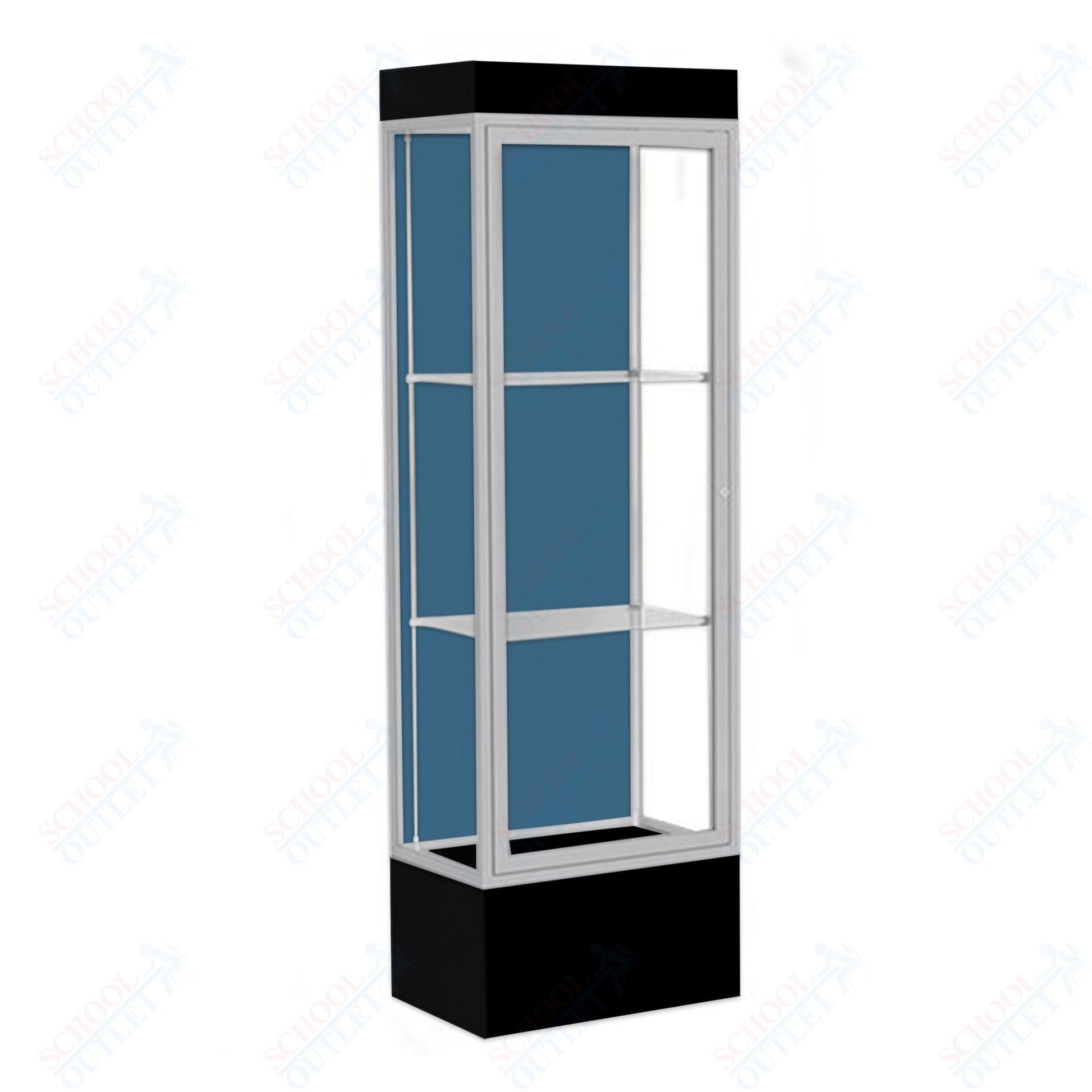 Waddell Edge 93 Lighted Floor Case w/ Blue Steel Back & Satin Natural Frame - 24"W x 76"H x 20"D(Waddell WAD - 93LFBS - SN) - SchoolOutlet