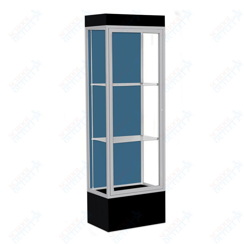 Waddell Edge 93 Lighted Floor Case w/ Blue Steel Back & Satin Natural Frame - 24"W x 76"H x 20"D(Waddell WAD - 93LFBS - SN) - SchoolOutlet