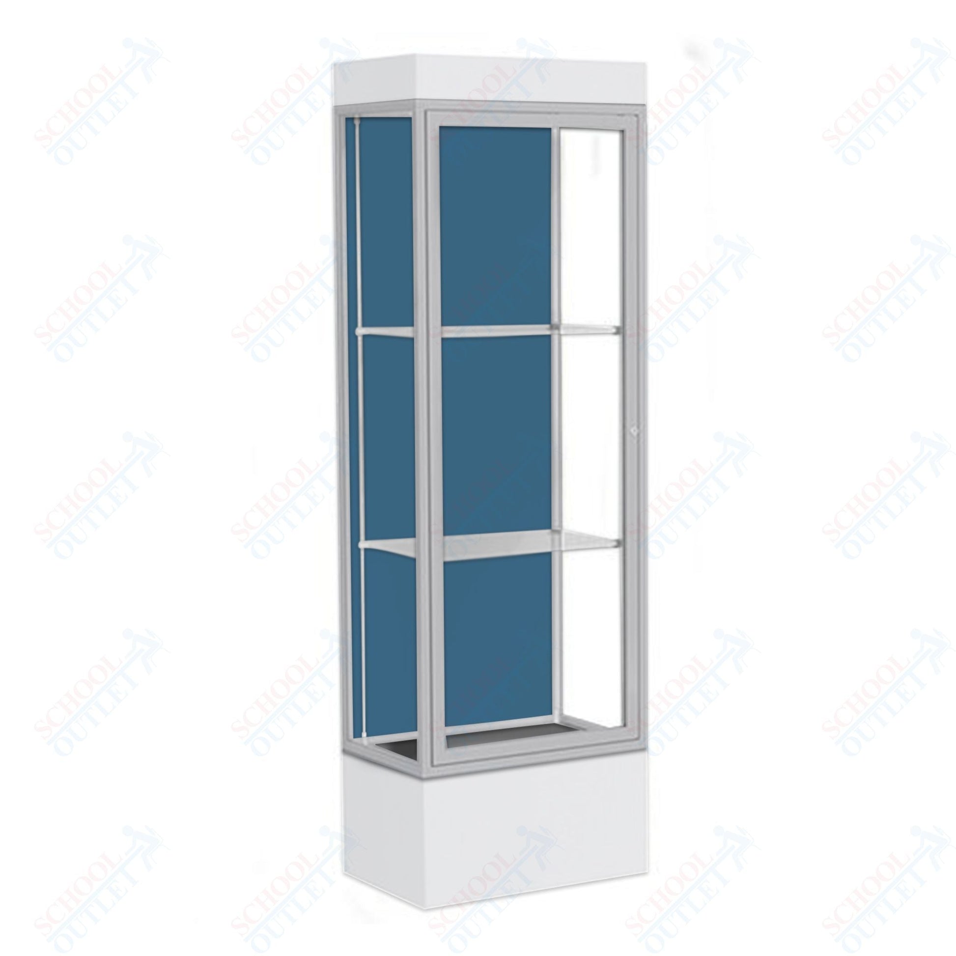 Waddell Edge 93 Lighted Floor Case w/ Blue Steel Back & Satin Natural Frame - 24"W x 76"H x 20"D(Waddell WAD - 93LFBS - SN) - SchoolOutlet