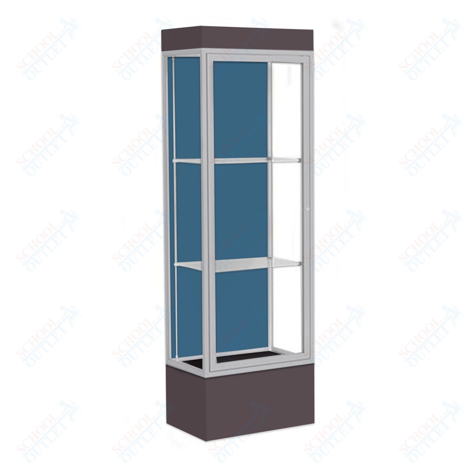 Waddell Edge 93 Lighted Floor Case w/ Blue Steel Back & Satin Natural Frame - 24"W x 76"H x 20"D(Waddell WAD - 93LFBS - SN) - SchoolOutlet