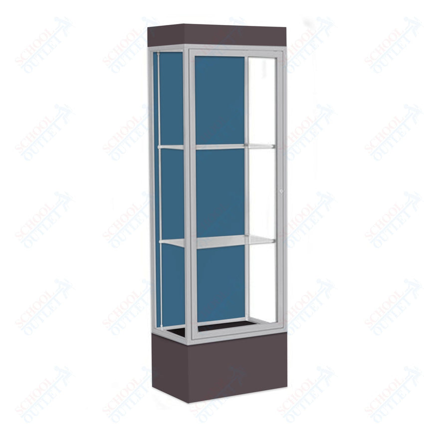 Waddell Edge 93 Lighted Floor Case w/ Blue Steel Back & Satin Natural Frame - 24"W x 76"H x 20"D(Waddell WAD - 93LFBS - SN) - SchoolOutlet