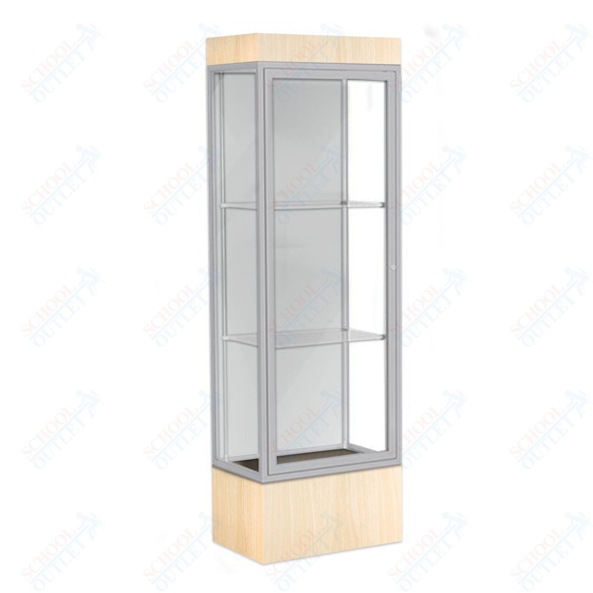 Waddell Edge 93 Lighted Floor Case w/ White Back & Satin Natural Frame - 24"W x 76"H x 20"D(Waddell WAD - 93LFWH - SN) - SchoolOutlet