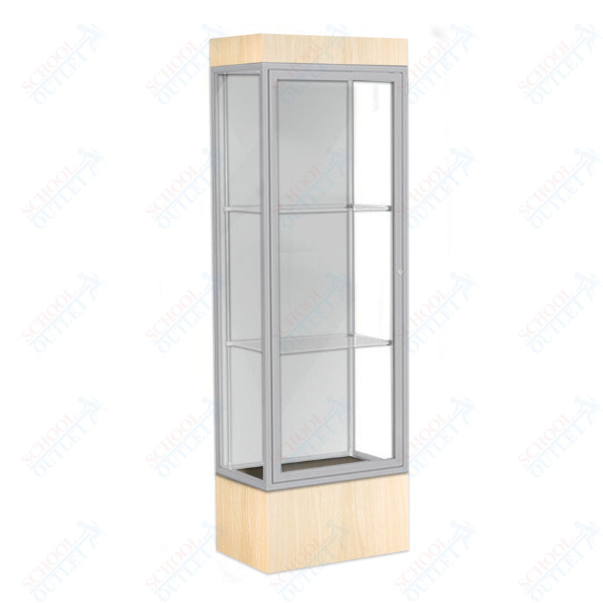 Waddell Edge 93 Lighted Floor Case w/ White Back & Satin Natural Frame - 24"W x 76"H x 20"D(Waddell WAD - 93LFWH - SN) - SchoolOutlet