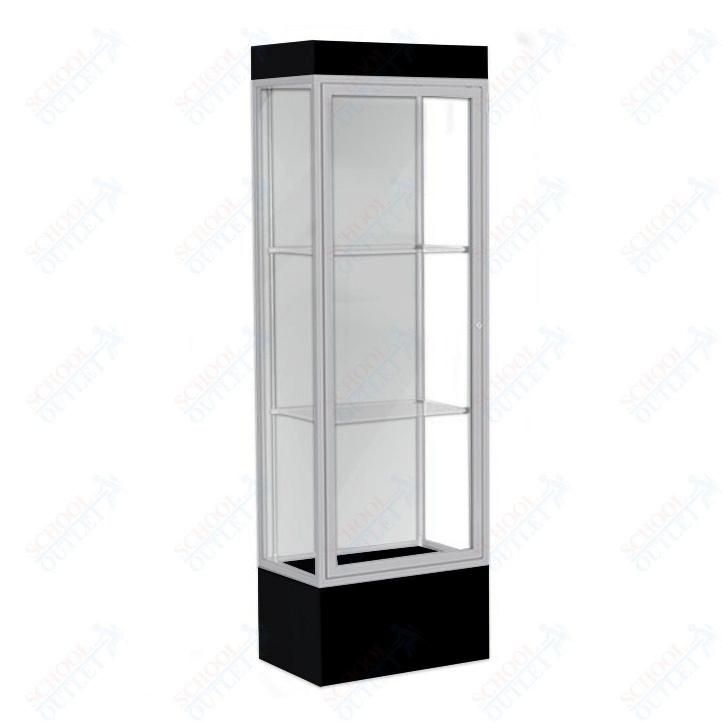 Waddell Edge 93 Lighted Floor Case w/ White Back & Satin Natural Frame - 24"W x 76"H x 20"D(Waddell WAD - 93LFWH - SN) - SchoolOutlet