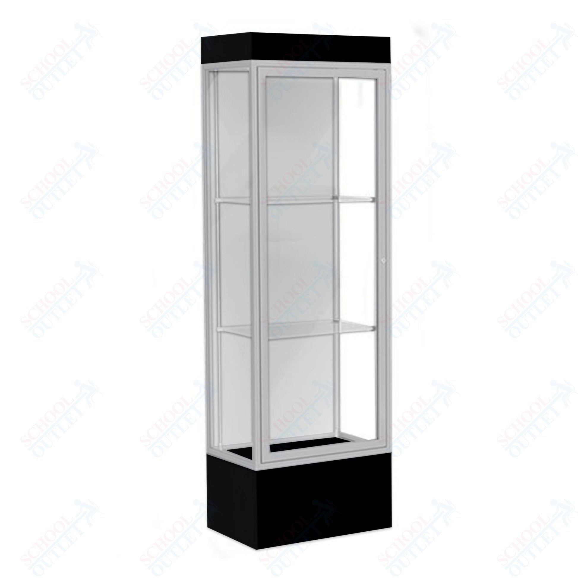 Waddell Edge 93 Lighted Floor Case w/ White Back & Satin Natural Frame - 24"W x 76"H x 20"D(Waddell WAD - 93LFWH - SN) - SchoolOutlet