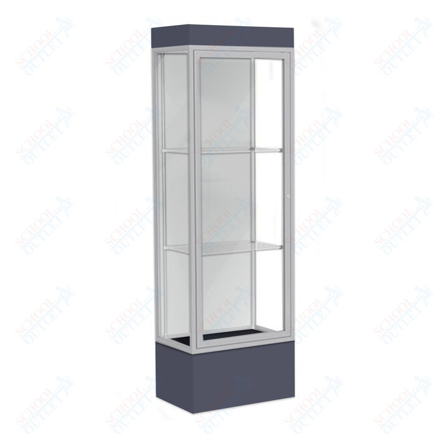 Waddell Edge 93 Lighted Floor Case w/ White Back & Satin Natural Frame - 24"W x 76"H x 20"D(Waddell WAD - 93LFWH - SN) - SchoolOutlet