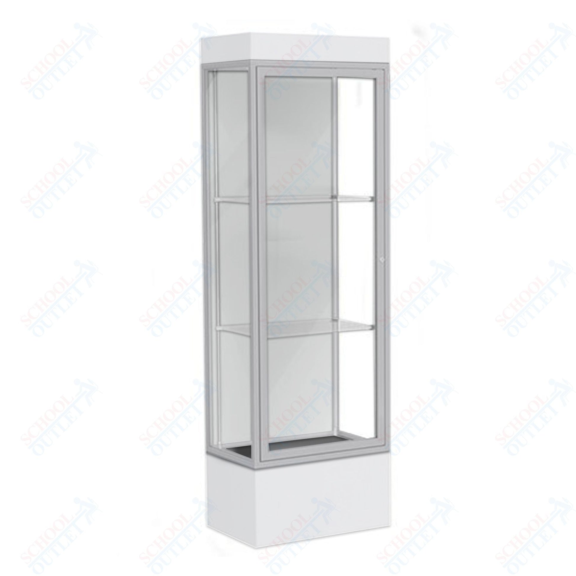Waddell Edge 93 Lighted Floor Case w/ White Back & Satin Natural Frame - 24"W x 76"H x 20"D(Waddell WAD - 93LFWH - SN) - SchoolOutlet