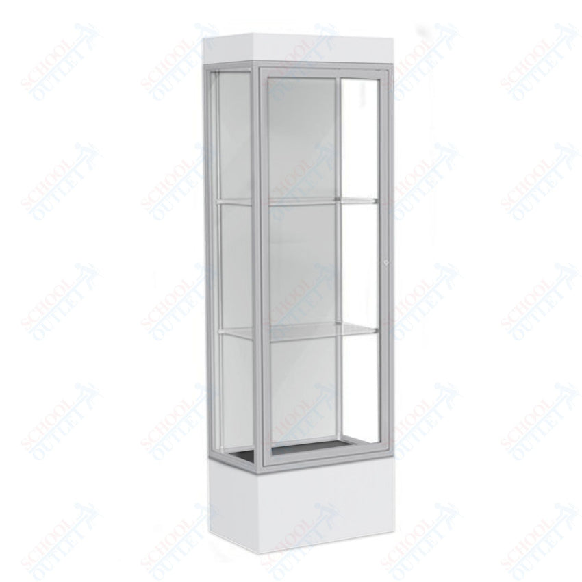 Waddell Edge 93 Lighted Floor Case w/ White Back & Satin Natural Frame - 24"W x 76"H x 20"D(Waddell WAD - 93LFWH - SN) - SchoolOutlet