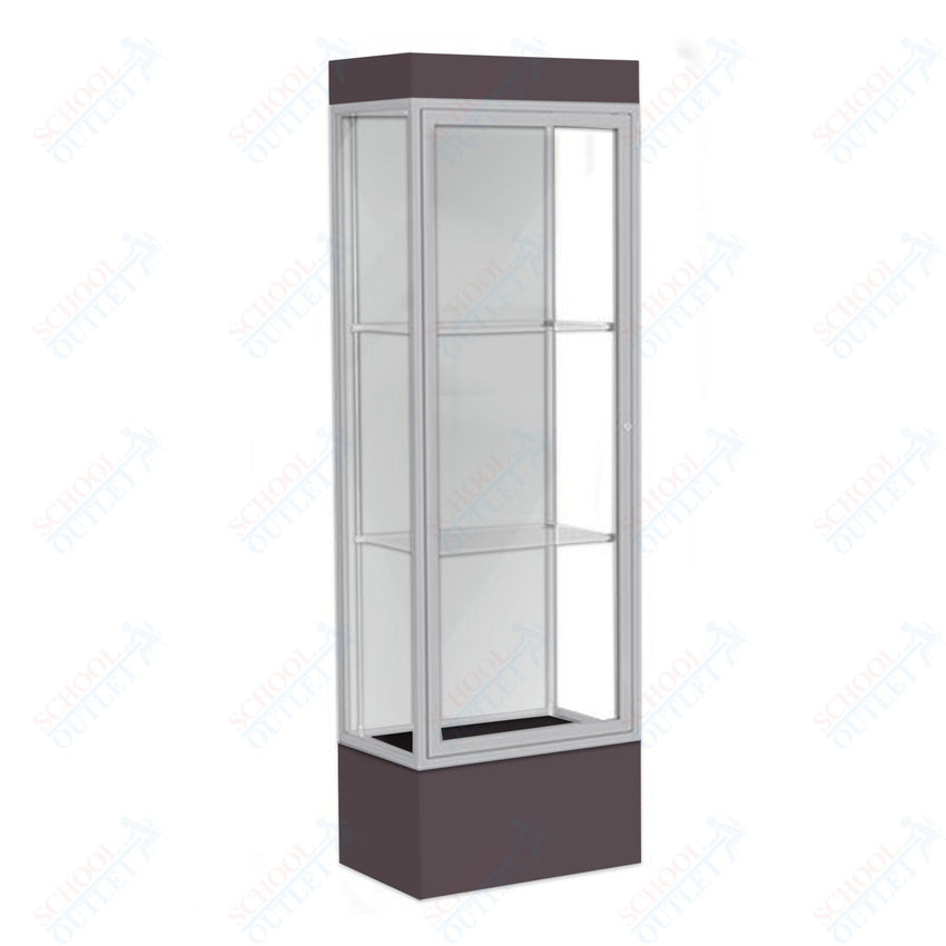 Waddell Edge 93 Lighted Floor Case w/ White Back & Satin Natural Frame - 24"W x 76"H x 20"D(Waddell WAD - 93LFWH - SN) - SchoolOutlet