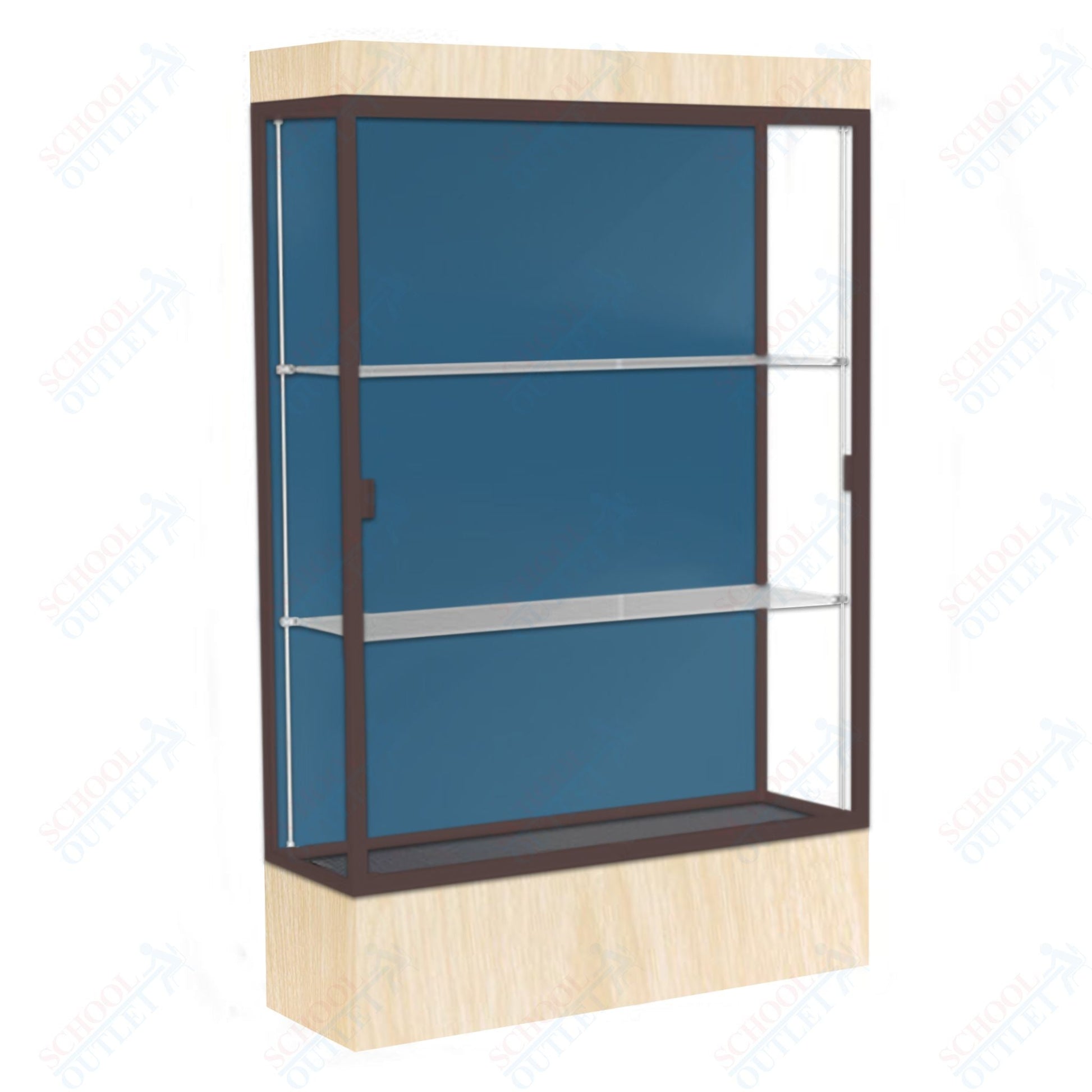 Waddell Edge 94 Lighted Floor Case w/ Blue Steel Back & Dark Bronze Frame - 48"W x 76"H x 20"D(Waddell WAD - 94LFBS - BZ) - SchoolOutlet