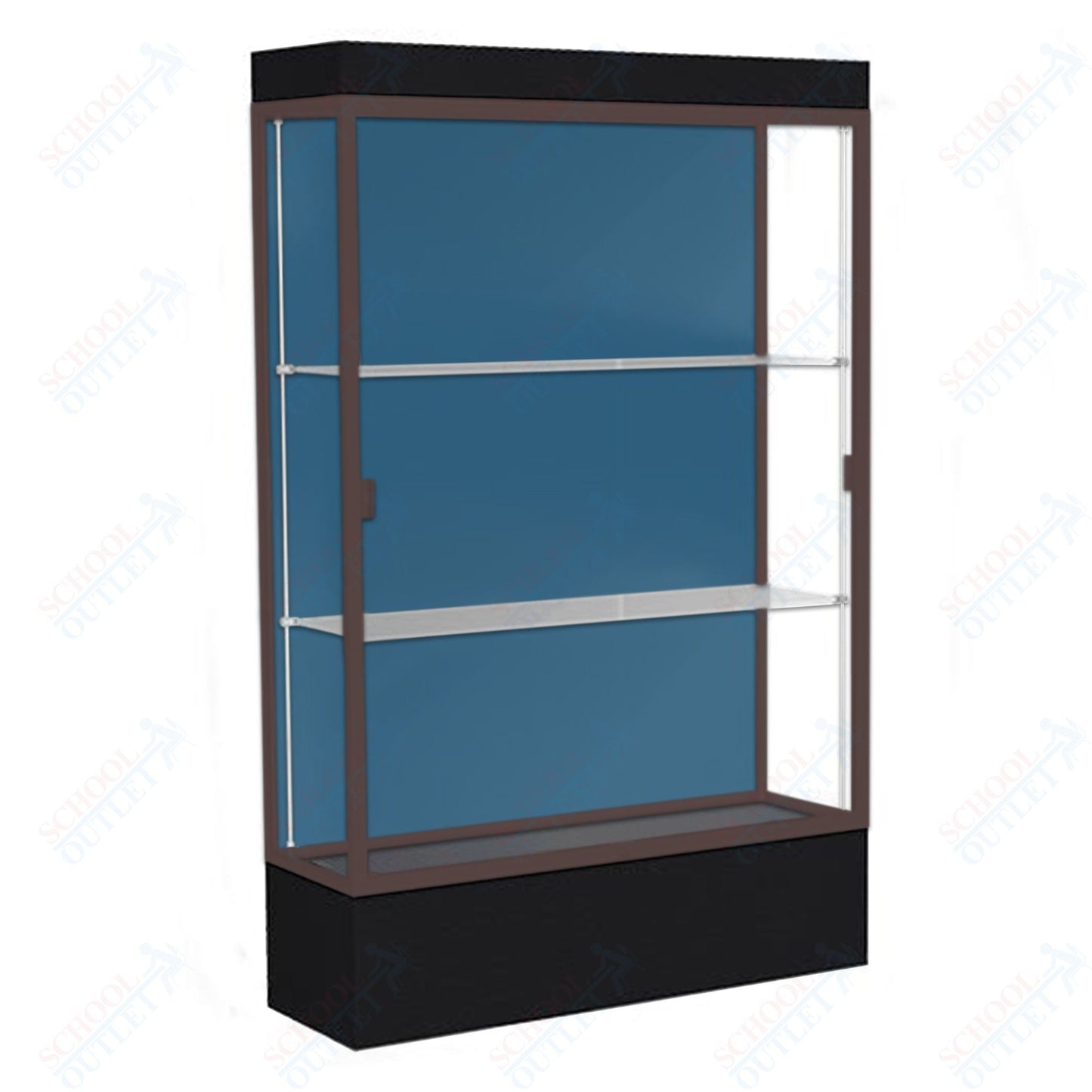 Waddell Edge 94 Lighted Floor Case w/ Blue Steel Back & Dark Bronze Frame - 48"W x 76"H x 20"D(Waddell WAD - 94LFBS - BZ) - SchoolOutlet